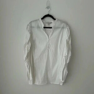 Peter Nygard white  shirt with ruched sleeves